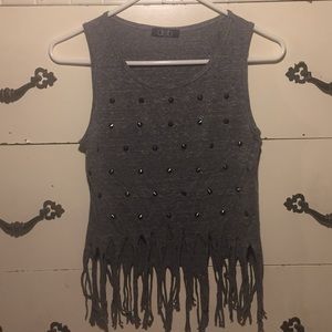 🐚 5/$25 grey studded crop top with fringes